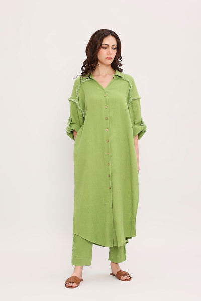 Coco Green Fringed Long Shirt
