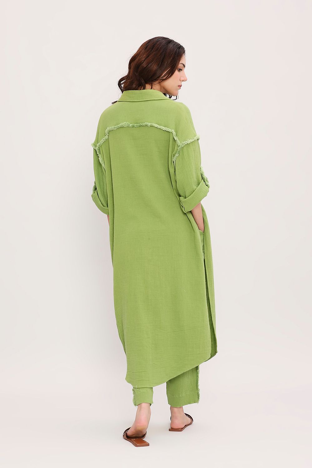 Coco Green Fringed Shirt Set (2 PCS)