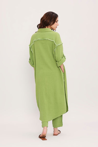 Coco Green Fringed Shirt Set (2 PCS)