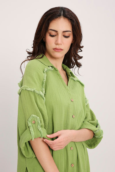 Coco Green Fringed Shirt Set (2 PCS)
