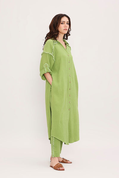 Coco Green Fringed Shirt Set (2 PCS)