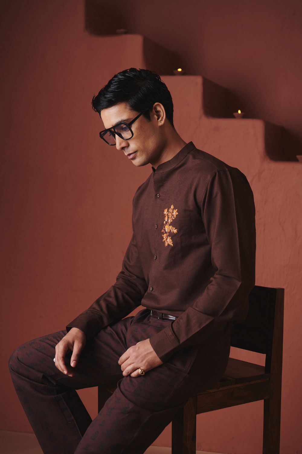 Coffee Co Linen Men's Band Collar Shirt – Slim Fit