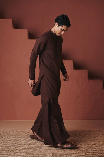 Coffee Co Linen Men's Pleated Yoke Kurta Set