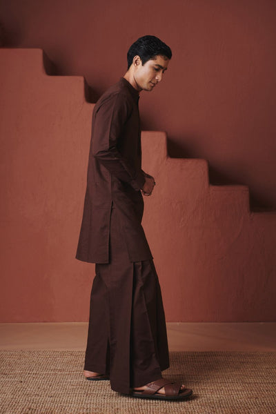Coffee Co Linen Men's Pleated Yoke Kurta Set