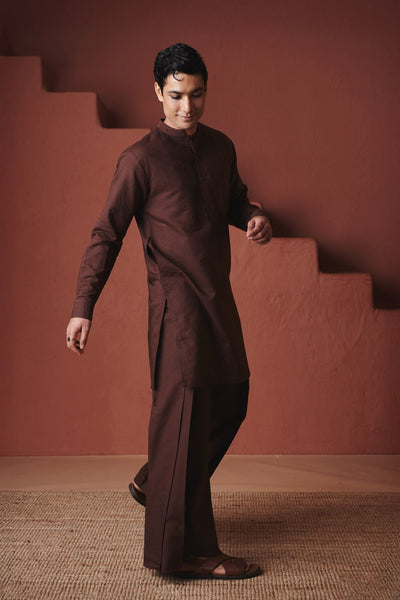 Coffee Co Linen Men's Pleated Yoke Kurta Set