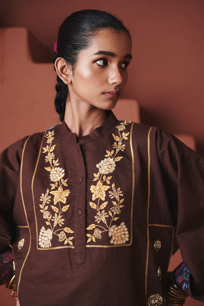 Coffee Co Linen Multi Panelled Kurta Set