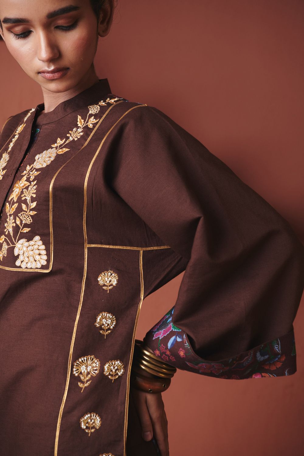 Coffee Co Linen Multi Panelled Kurta Set