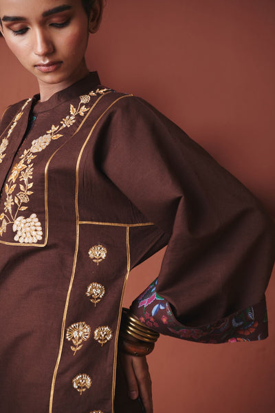 Coffee Co Linen Multi Panelled Kurta Set