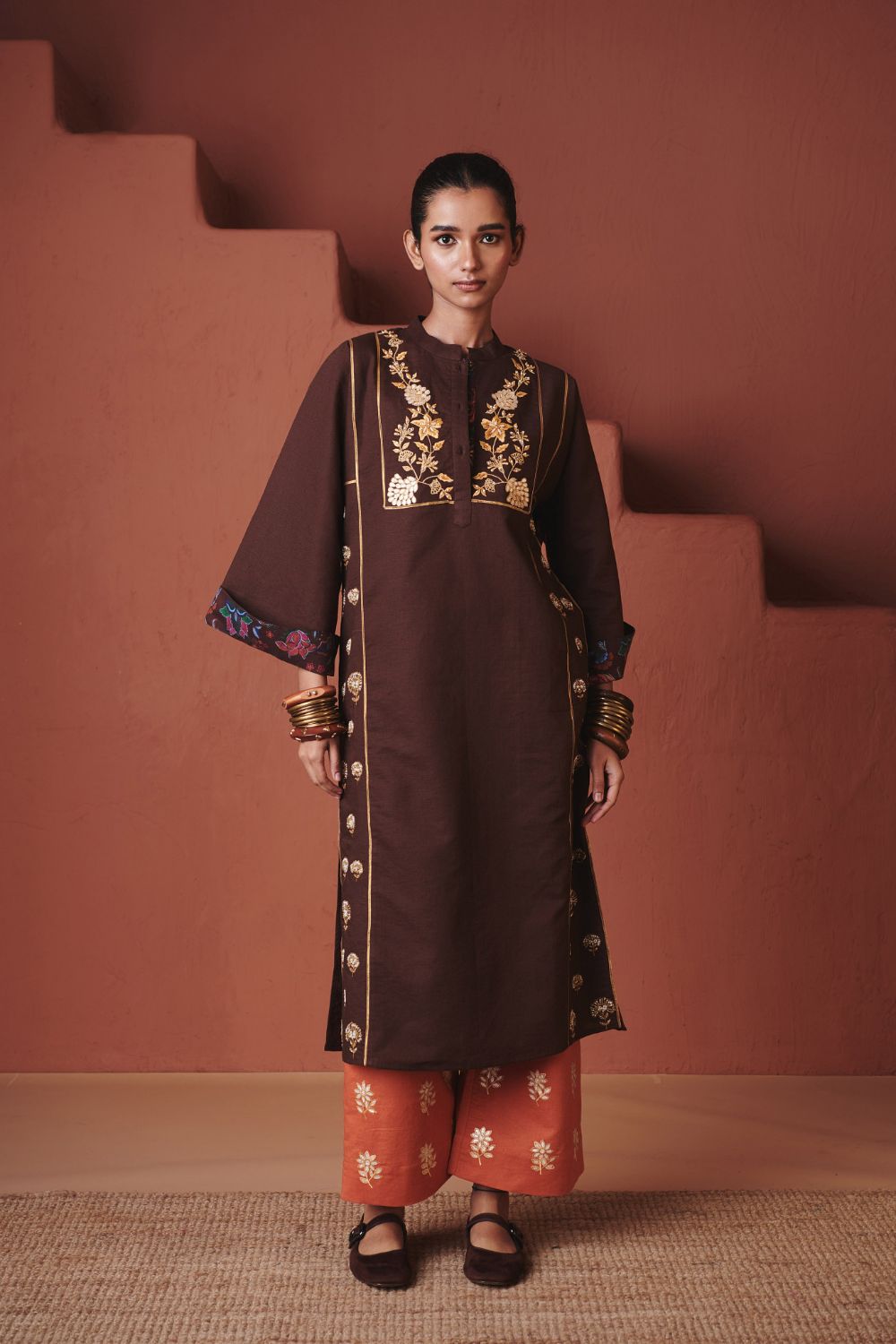 Coffee Co Linen Multi Panelled Kurta Set