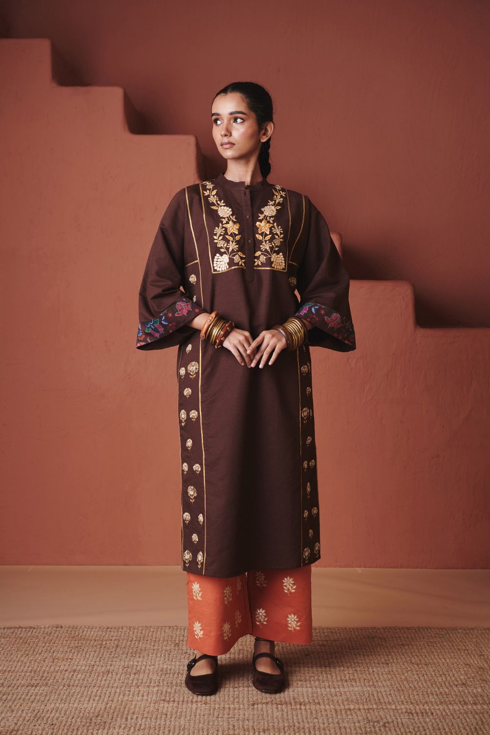 Coffee Co Linen Multi Panelled Kurta Set