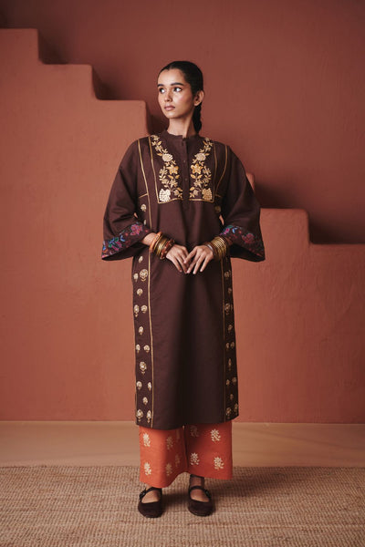 Coffee Co Linen Multi Panelled Kurta Set