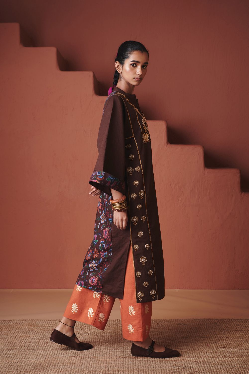 Coffee Co Linen Multi Panelled Kurta Set