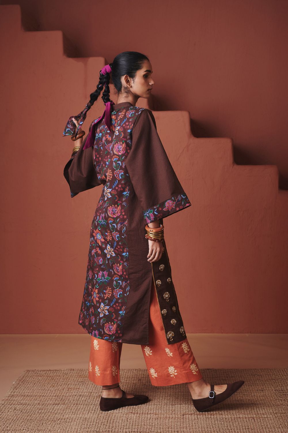 Coffee Co Linen Multi Panelled Kurta Set