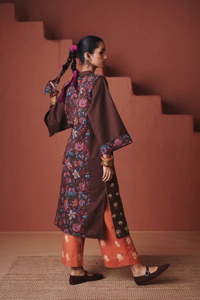 Coffee Co Linen Multi Panelled Kurta Set