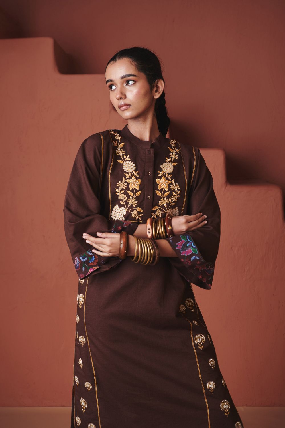 Coffee Co Linen Multi Panelled Kurta Set