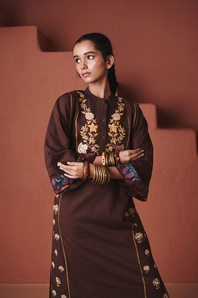 Coffee Co Linen Multi Panelled Kurta Set