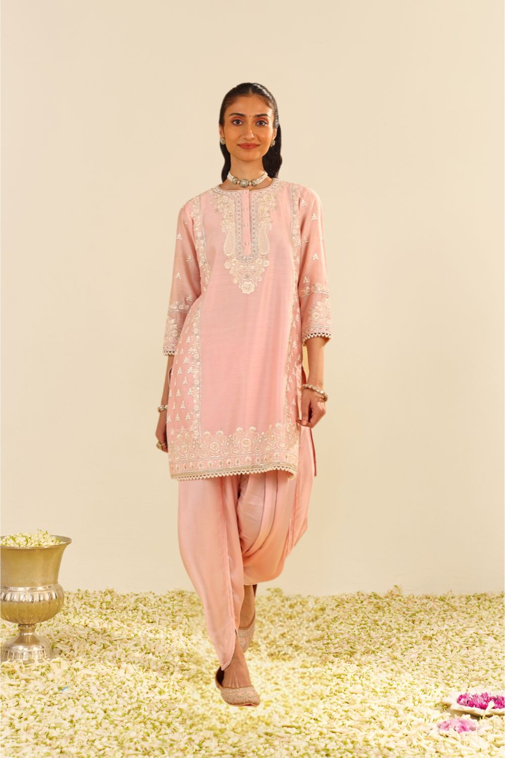 Zaisha - Short Kurta With Dhoti-Blush Pink
