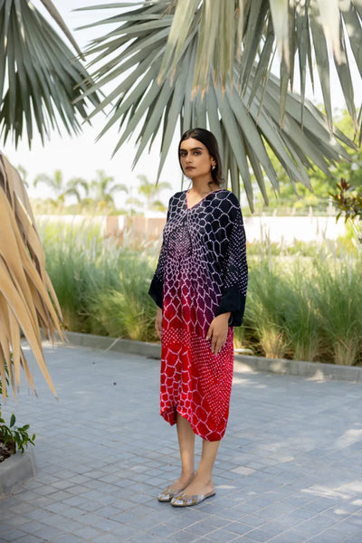 THREE FLOWERS DRESS-BLACK RED SHADED