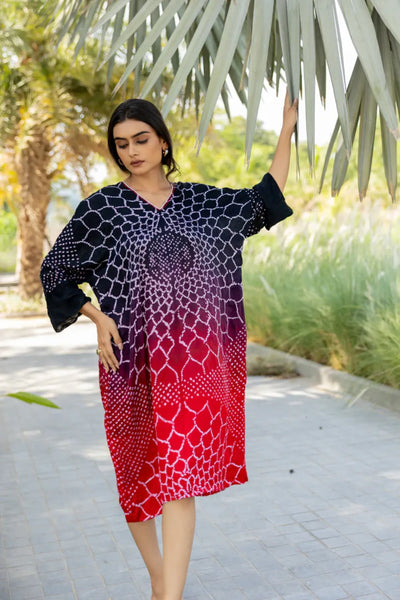 THREE FLOWERS DRESS-BLACK RED SHADED