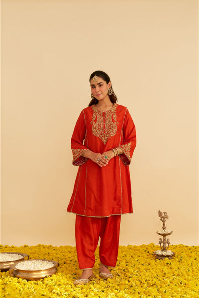 Ayra - Short Chauga With Salwar-Burnt Orange