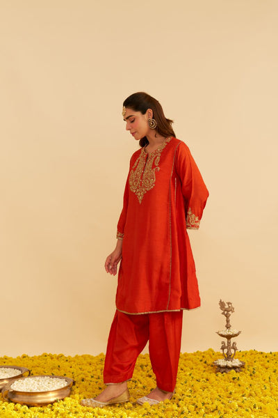 Ayra - Short Chauga With Salwar-Burnt Orange