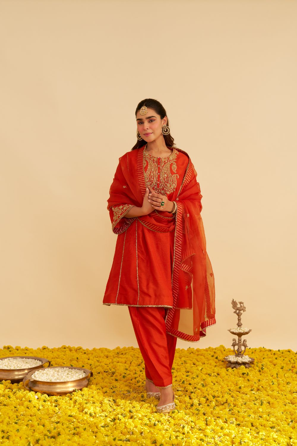 Ayra - Short Chauga With Salwar-Burnt Orange