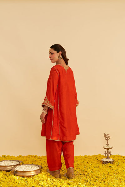 Ayra - Short Chauga With Salwar-Burnt Orange