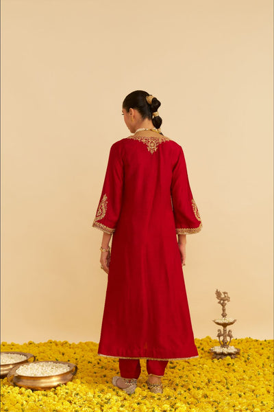 Haayat - Long Kaftan With Salwar-Deep Red