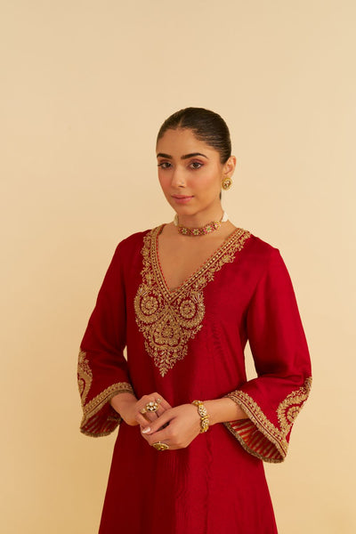 Haayat - Long Kaftan With Salwar-Deep Red
