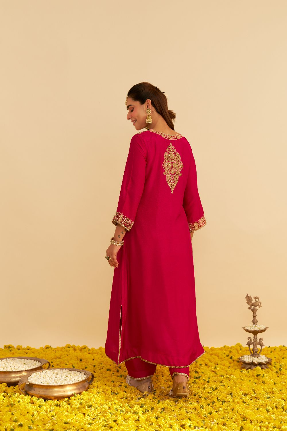 Hiba - Long Kaftan With Salwar-Hotpink