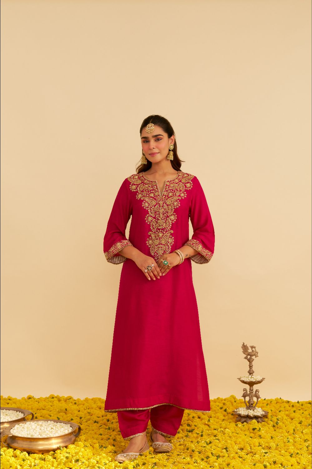 Hiba - Long Kaftan With Salwar-Hotpink