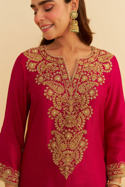 Hiba - Long Kaftan With Salwar-Hotpink