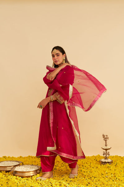 Hiba - Long Kaftan With Salwar-Hotpink