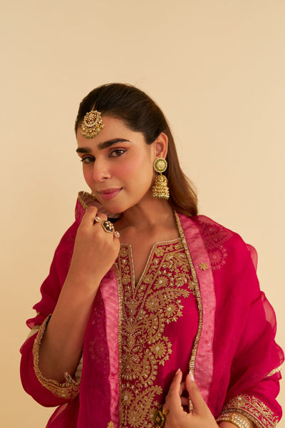 Hiba - Long Kaftan With Salwar-Hotpink