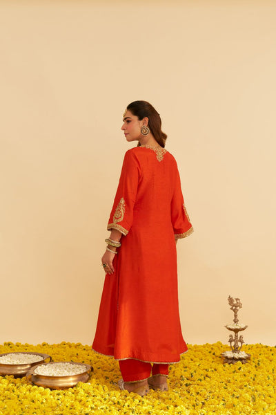 Haayat - Long Kaftan With Salwar-Burnt Orange