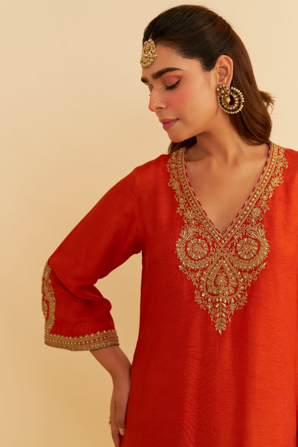 Haayat - Long Kaftan With Salwar-Burnt Orange