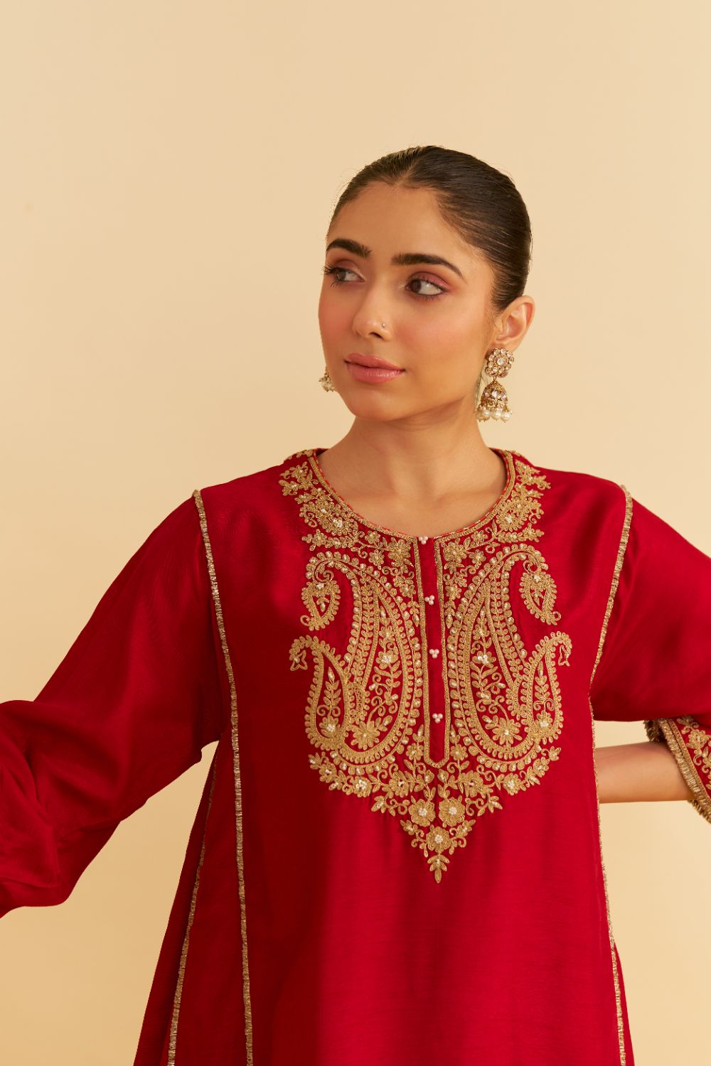 Ayra - Short Chauga With Salwar-Deep Red