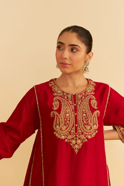 Ayra - Short Chauga With Salwar-Deep Red