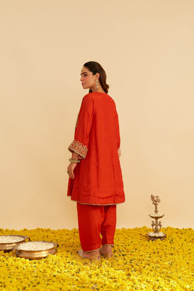 Mehza - Short Chauga With Salwar-Burnt Orange