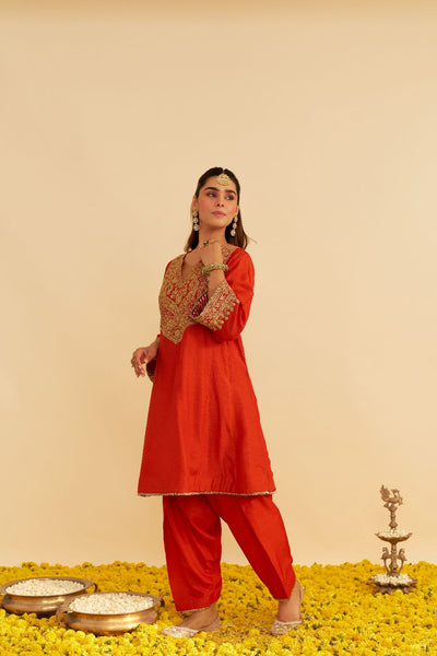 Mehza - Short Chauga With Salwar-Burnt Orange