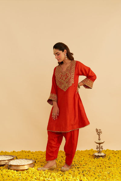 Mehza - Short Chauga With Salwar-Burnt Orange