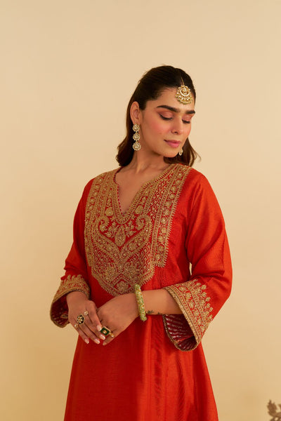 Mehza - Short Chauga With Salwar-Burnt Orange