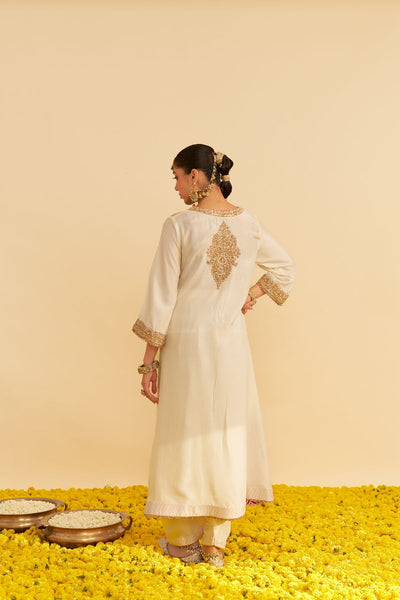 Hiba - Long Kaftan With Salwar-Daisy Ivory