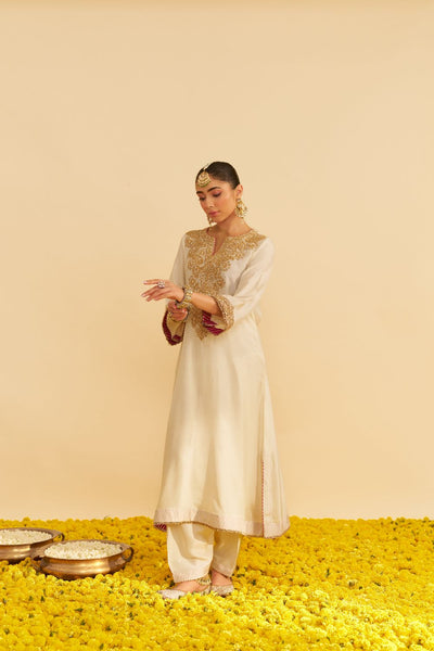 Hiba - Long Kaftan With Salwar-Daisy Ivory