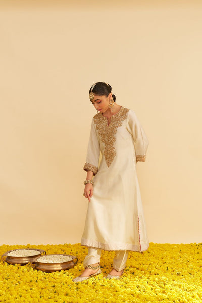 Hiba - Long Kaftan With Salwar-Daisy Ivory