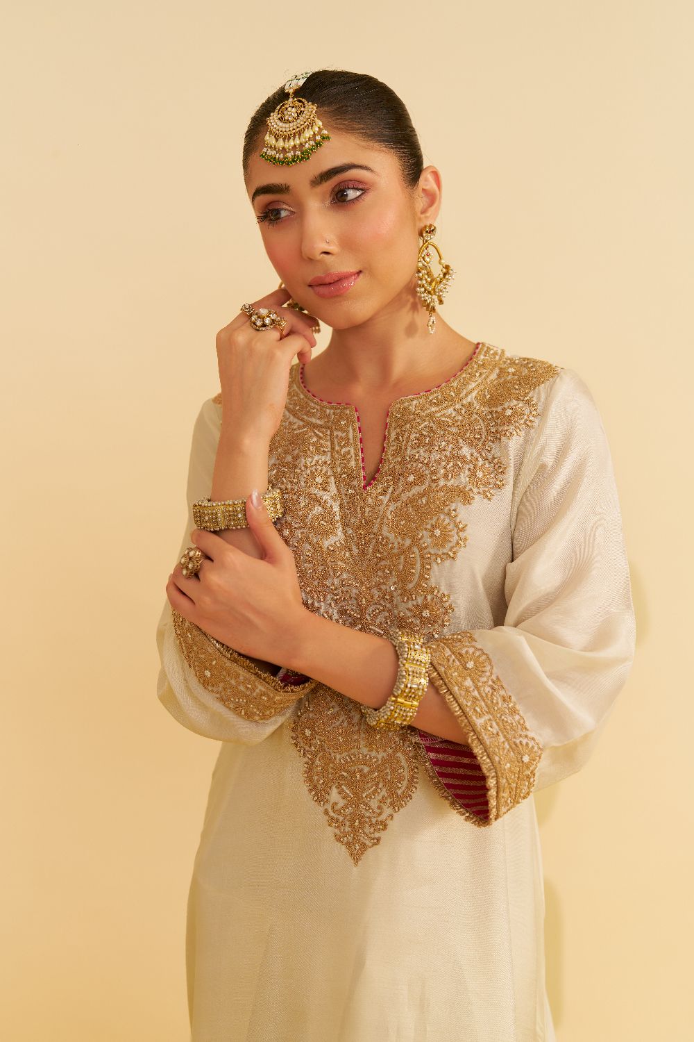 Hiba - Long Kaftan With Salwar-Daisy Ivory