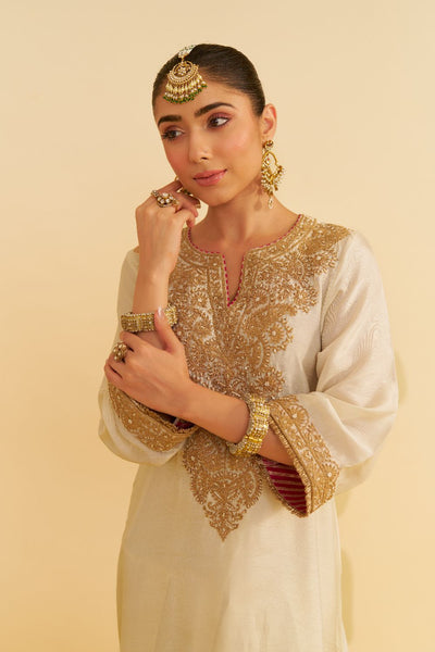 Hiba - Long Kaftan With Salwar-Daisy Ivory