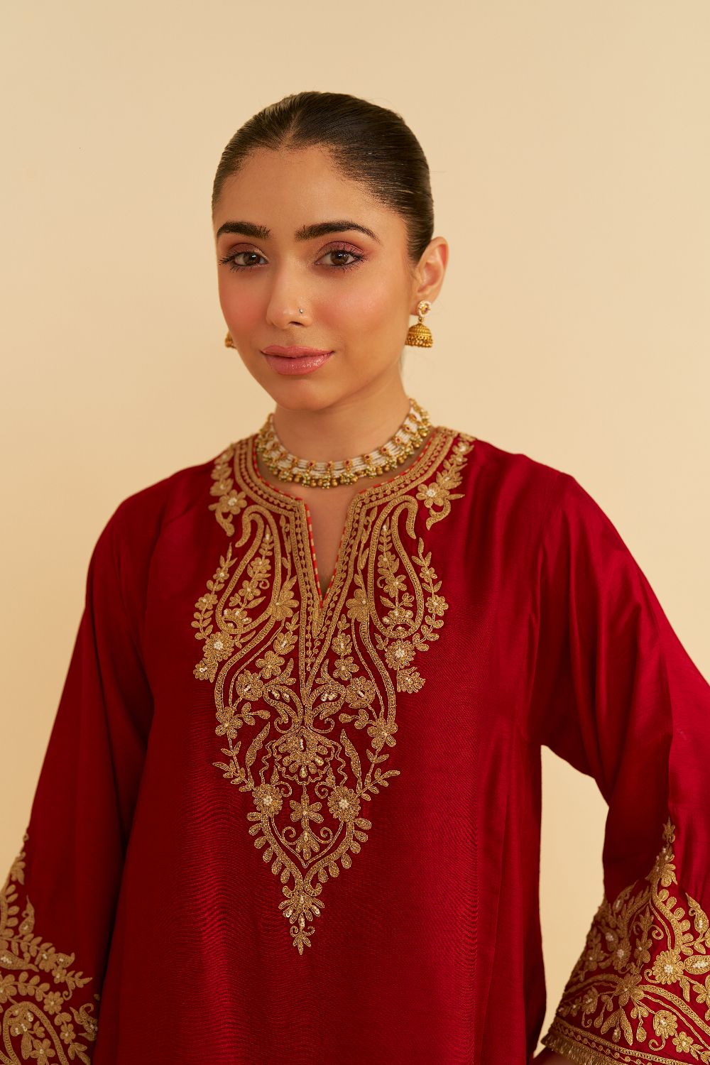 Marwa - Short Chauga With Salwar-Deep Red
