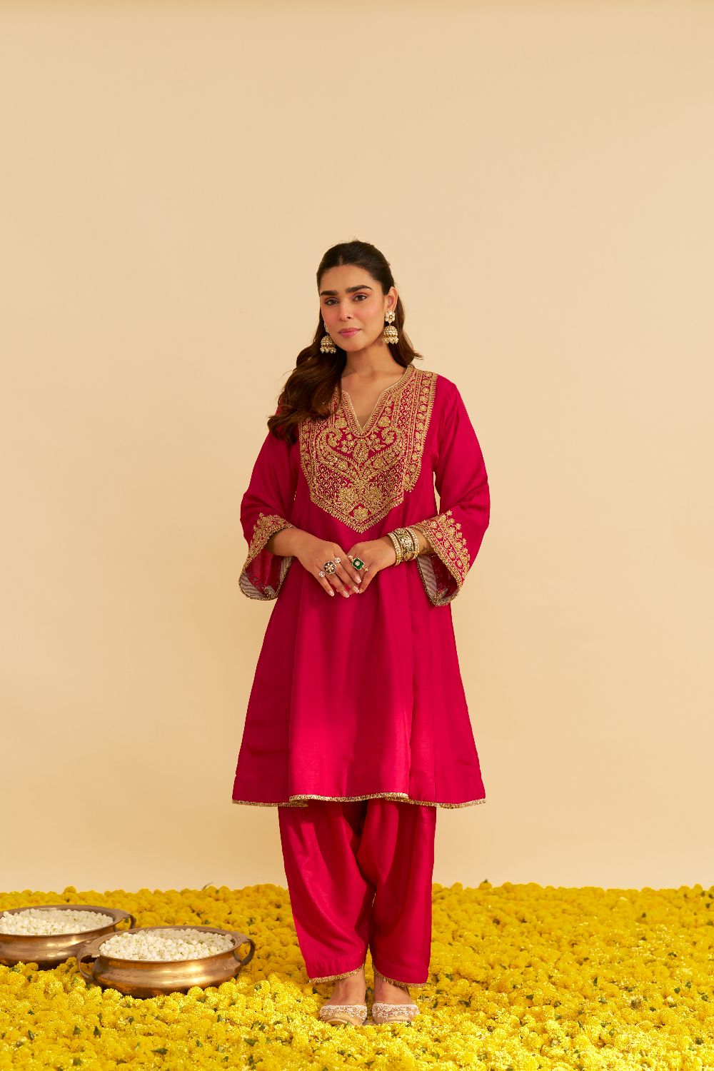 Mehza - Short Chauga With Salwar-Hotpink