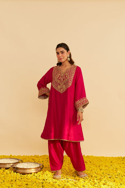 Mehza - Short Chauga With Salwar-Hotpink